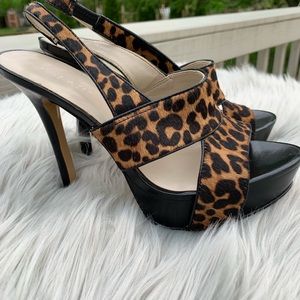 Nine West faux fur animal print heels